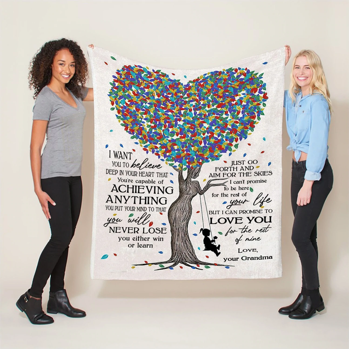 Personalized To My Granddaughter Blanket From Grandma I Want You To Believe Deep In Your Heart Nana Colorful Heart Tree