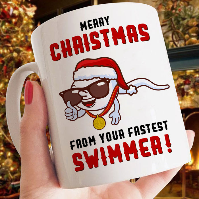 Personalized Coffee Mug For Dad From Kids From Your Fastest Swimmer Funny Santa's Hat Custom Name Ceramic Cup Xmas Gift