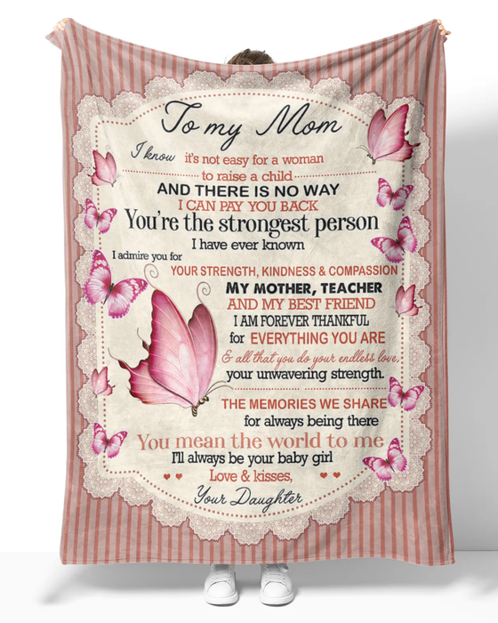 Personalized Vintage Blanket To My Mom On Mothers Day Pink Butterfly Fleece Blanket Custom Name