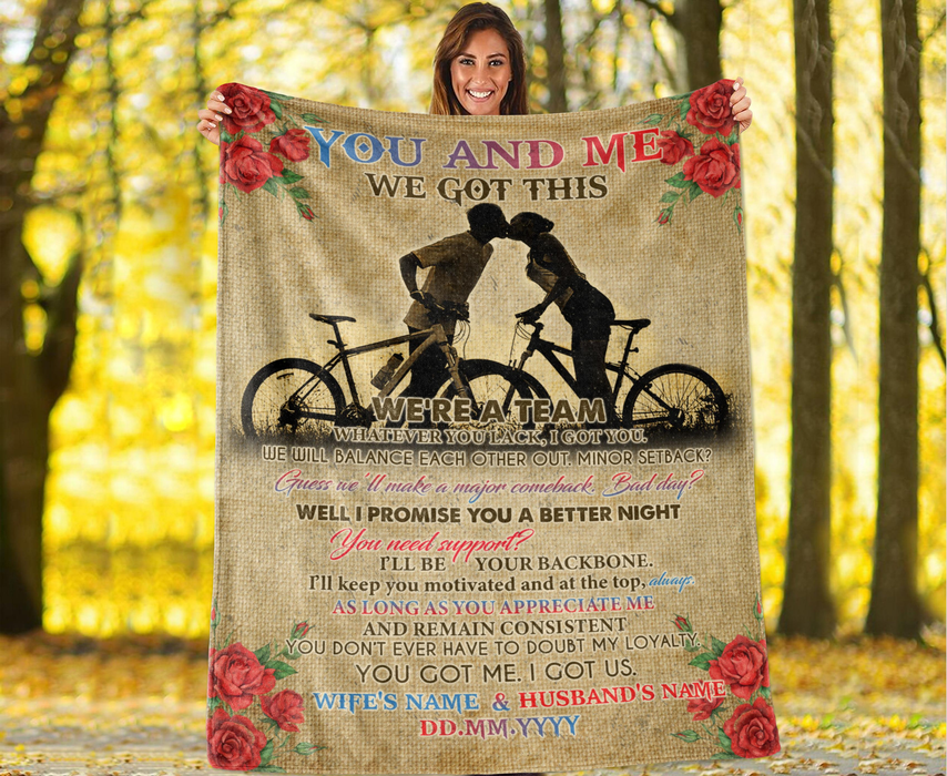 Personalized Blanket For Cycling Lovers Wife Husband Whatever You Lack I Got You Print Cycling Couple & Flower