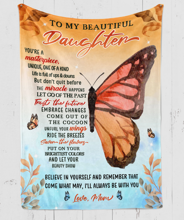 Personalized Fleece Blanket For Daughter Print Butterfly Wings Sweet Message For Daughter Customized Blanket Gifts For Birthday