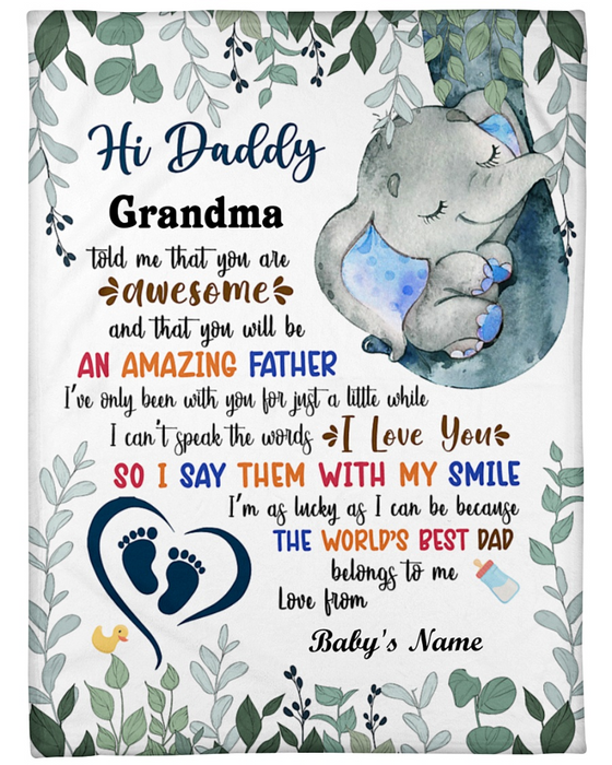 Personalized Fleece Blanket For Dad Print Cute Elephant Love Quote For Dad Customized Blanket Gift For Fathers Day Thanksgiving