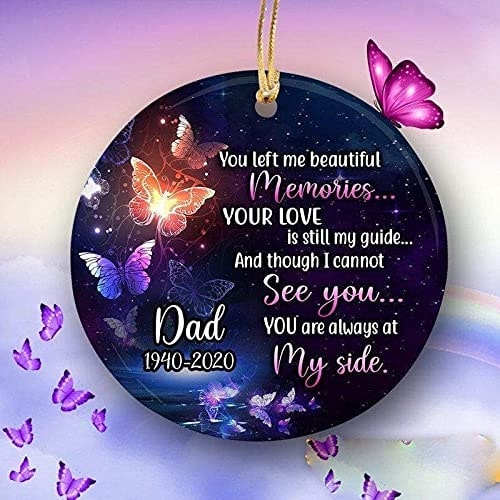 Personalized Memorial Loss Of Loved One Ornament For Father Dad In Heaven Custom Name and Year Butterflies Ornaments