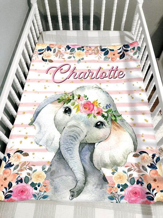 Personalized Baby Blanket For Son Daughter Bohemian Tropical Elephant & Flower Printed Custom Name Baby Reveal Blanket