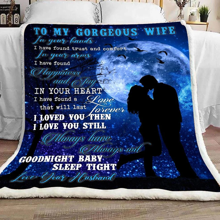 Personalized Fleece Blanket To My Wife From Husband Romantic Couple Kissing & Moon Night Sky Prints Custom Name