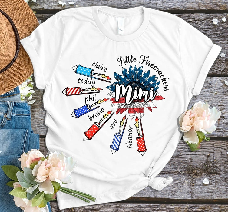 Personalized Mimi Shirts with Grandkids Names Little Firecrackers T-Shirt for Grandma Nana