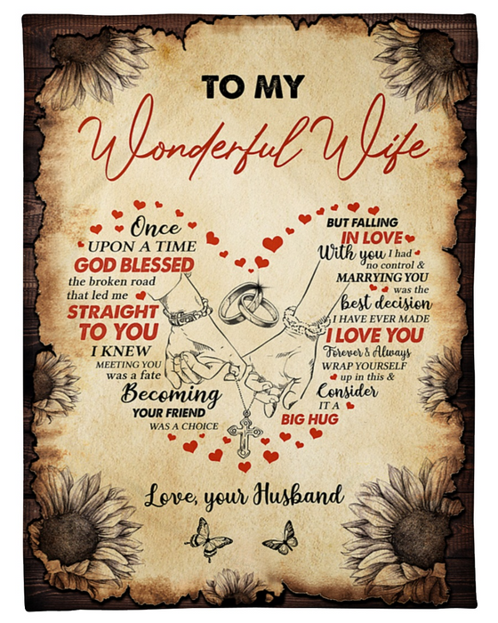 Personalized Blanket For Wife Print Holding Hand Romantic Love Messages For Wife Customized Blanket Gifts For Anniversary