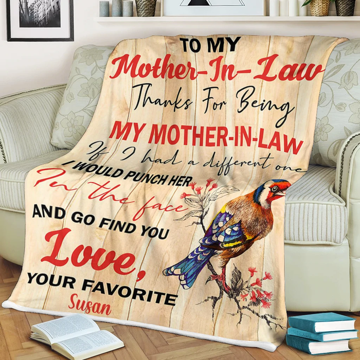 Personalized Blanket To My Mother In Law Print Blue Bird With Branch Blanket For Mothers Day Custom Name