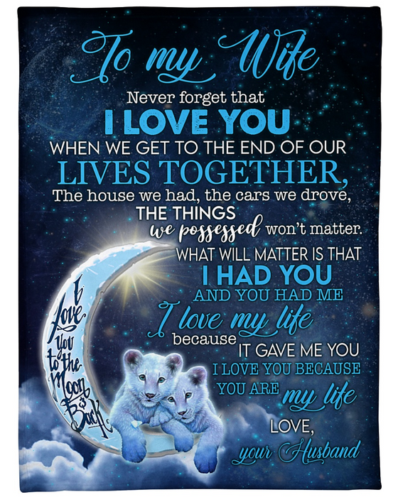 Personalized Fleece Blanket For Wife Print Lion Family On The Moon Love Quotes For Wife Customized Blanket Gifts For Valentines Day Wedding Anniversary