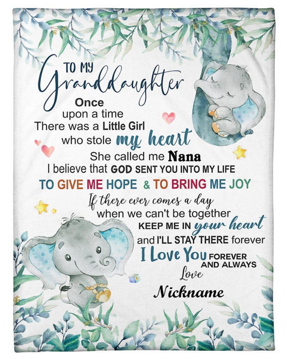 Personalized Fleece Blanket For Granddaughter Print Cute Elephant Love Quote For Granddaughter Customized Blanket Gift For Birthday