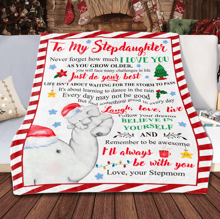 Personalized To My Stepdaughter Blanket From Bonus Mom Dad Dancing In The Rain Elephant Custom Name Gifts For Christmas