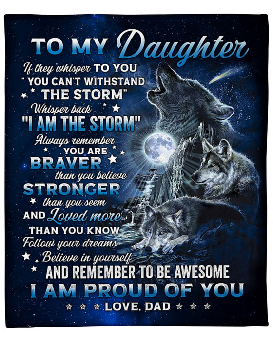 Personalized Blanket To My Daughter From Dad I Am Proud Of You Wolf Design Galaxy Background Custom Name