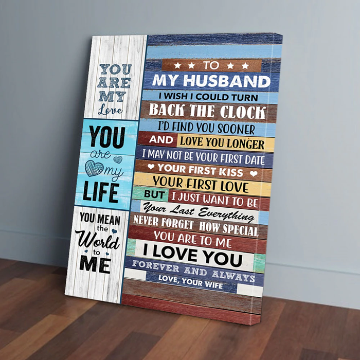 Personalized To My Husband Canvas Wall Art Gifts From Wife Blue Wooden Theme You Are My Life Custom Name Poster Prints