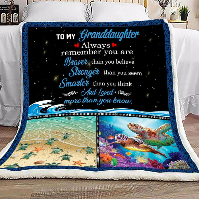 Personalized Premium Blanket To My Granddaughter Sea Turtle Family Fleece Blanket Custom Name