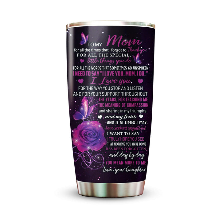 Personalized Tumbler To Mommy Kissing Silhouette Floral Butterflies Gifts For Mom Custom Name Travel Cup For Birthday