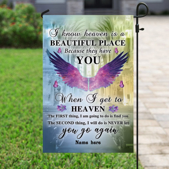 Personalized Memorial Gifts Flag For Family In Heaven Angel Wings Heaven Is A Beautiful Custom Name Cemetery Decoration