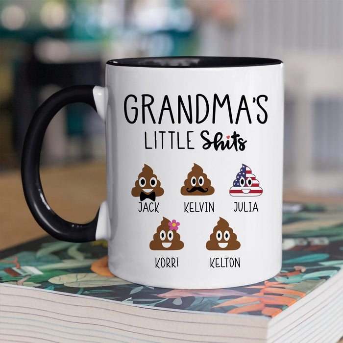 Personalized Accent Mug Grandma's Little Shits Funny Design Custom Grandkids Name 11 15oz Ceramic Coffee Cup