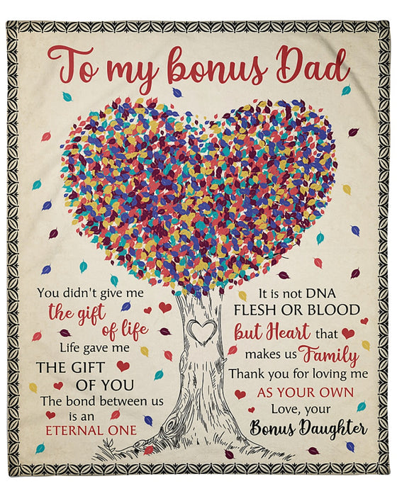 Personalized To My Bonus Dad Blanket From Son Daughter Loves Me As Your Own Heart Tree Custom Name Gifts For Birthday