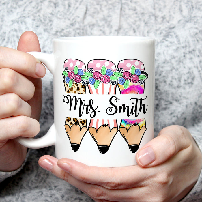 Personalized Back To School Mug Kindergarten Crew Pencil Print Custom Name 11 15oz Ceramic Coffee Cup