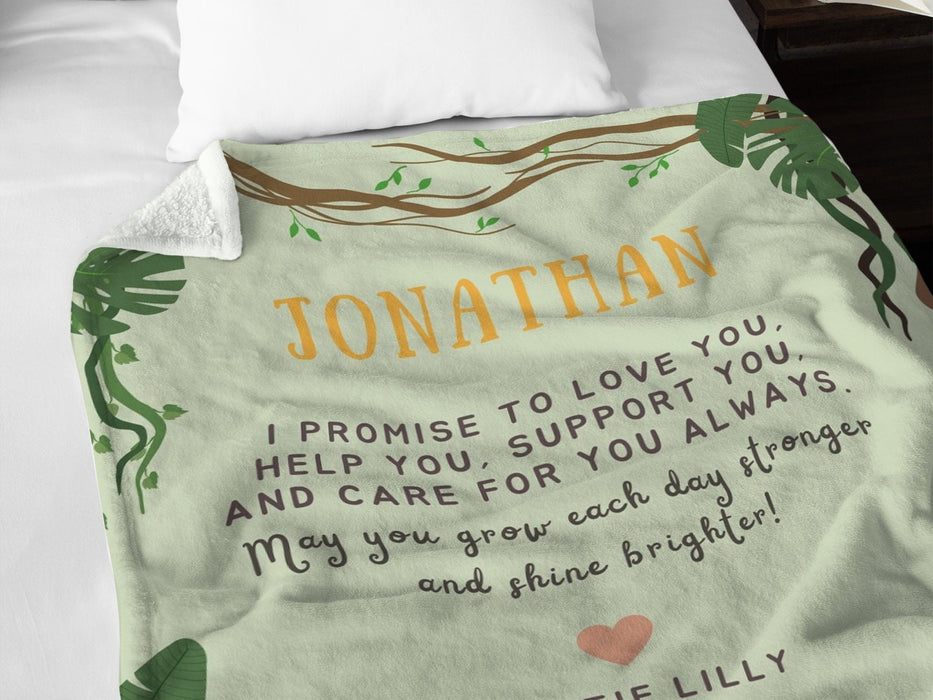 Personalized To My Godson Blanket From Godmother Godfather Baptism Jungle Themed Nursery Custom Name Gifts For Christmas