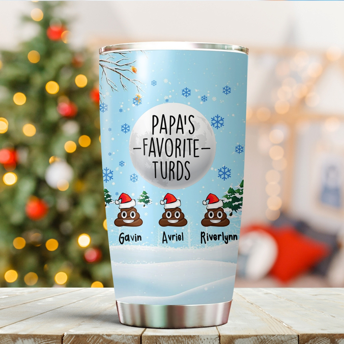 Personalized Tumbler Gifts For Grandpa From Grandkids Papa's Favorite Turds Funny Naughty Icon Custom Name Travel Cup