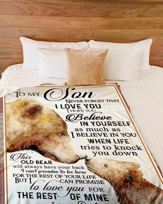 Personalized Bears Fleece Blanket To My Son From Mom Never Forget That I Love You Old Bear And Kid Print Customized