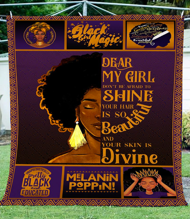 Personalized Purple Blanket To My Daughter Beautiful Black Girl Magic Fleece Blankets Custom Name