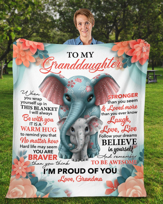 Personalized Blanket To My Granddaughter From Grandma I Am Proud Of You Old And Baby Elephant Print Custom Name