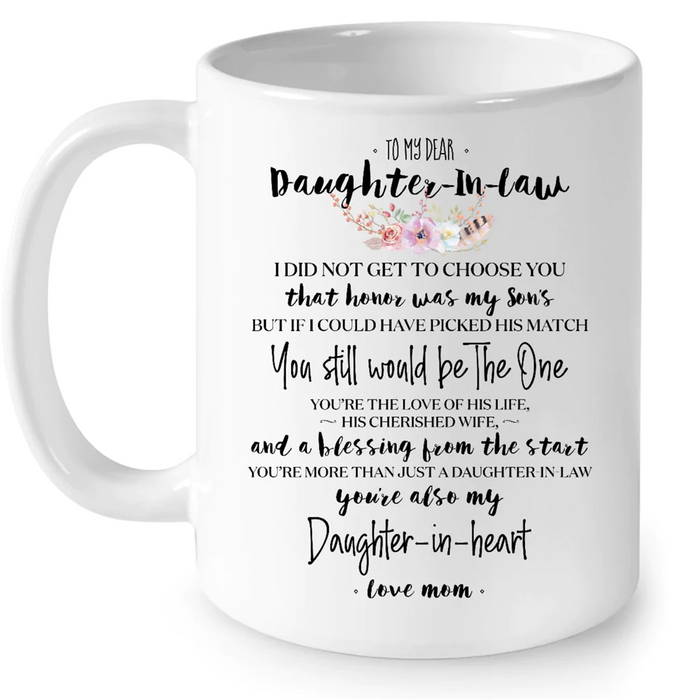 Personalized Coffee Mug Gifts For Daughter In Law You're Also My Daughter In Heart Custom Name White Cup For Christmas