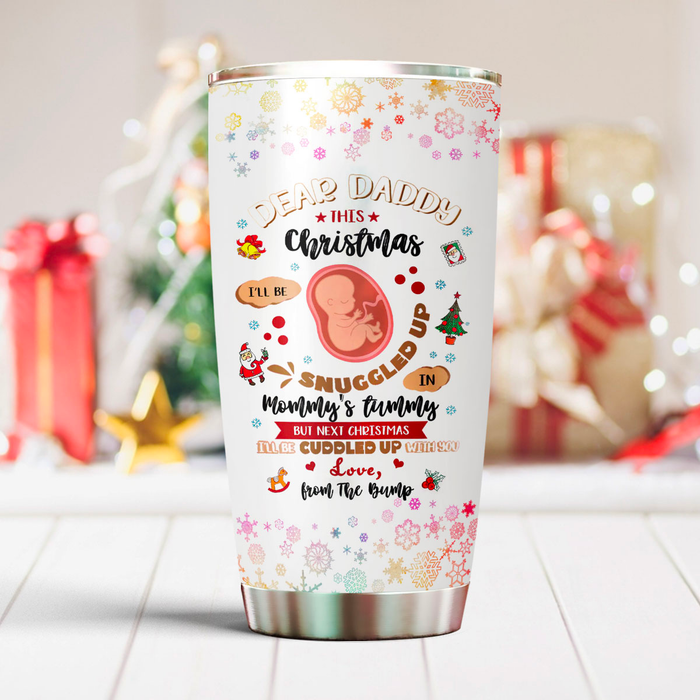Personalized Tumbler Gifts For Expecting Dad Santa Claus Snowflake Baby Custom Name Travel Cup For First Christmas