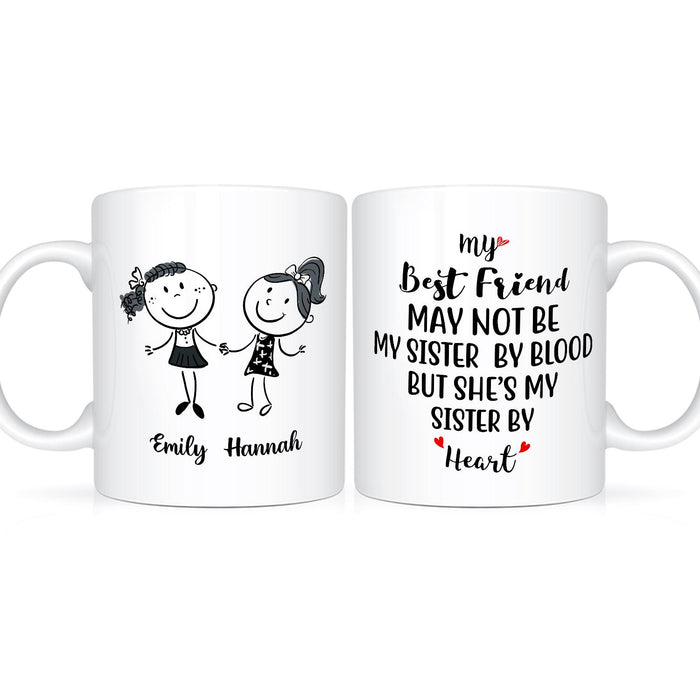 Personalized Ceramic Coffee Mug For Bestie My Sister By Heart Cute Girls & Heart Print Custom Name 11 15oz Cup