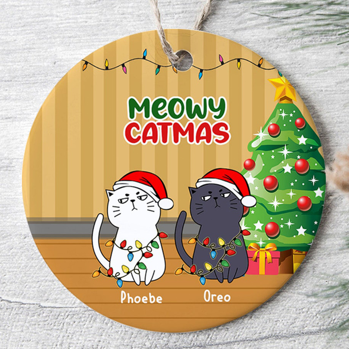 Personalized Ornament For Cat Owners Meowy Catmas Funny Pet Lights  Custom Name Tree Hanging Gifts For Christmas Xmas