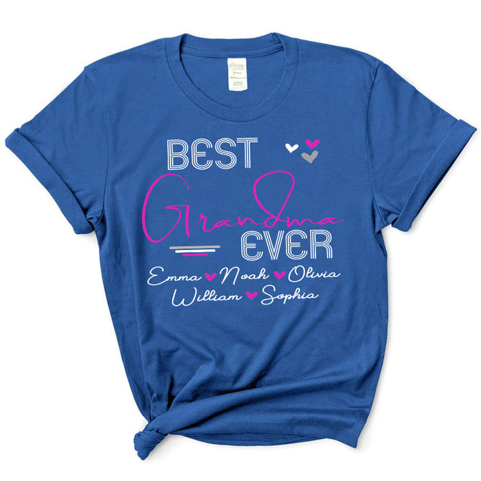 Personalized T-Shirt Best Grandma Ever Cute Hearts Design Custom Grandkids Name Mother'S Day Shirt