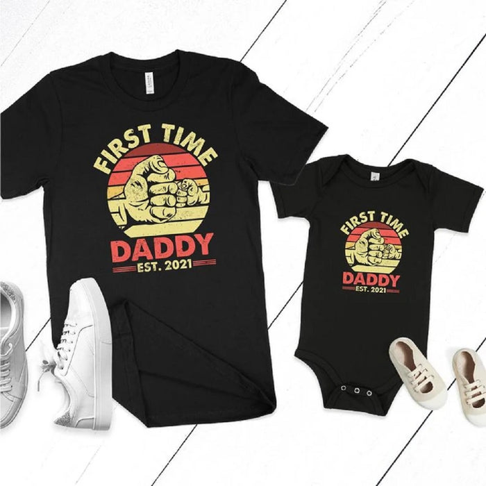 Personalized Dad Son Matching Shirts Our First Fathers Day Onesie for Baby Custom Nick Name And Year