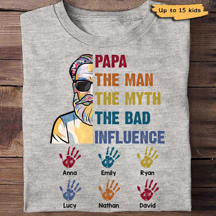 Personalized T-Shirt For Grandpa Papa The Man The Myth Haft Face & Handprints Custom Grandkids Name