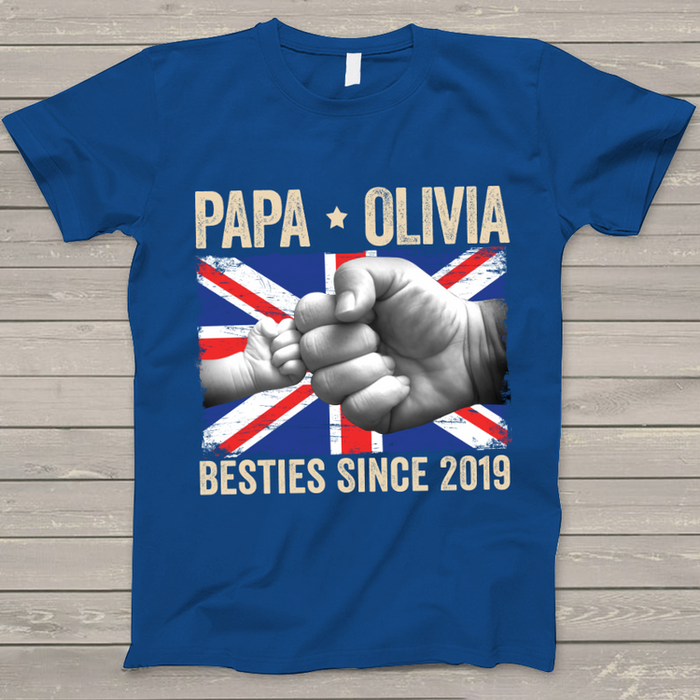 Personalized T-Shirt For Grandpa Papa & Baby Fist Bump Vintage Design America Flag Printed Custom Grandkid'S Name