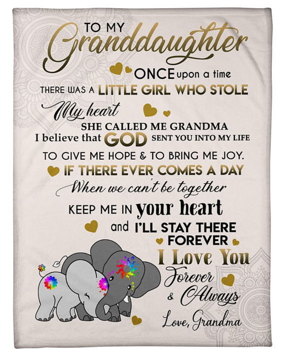 Personalized Fleece Blanket For Granddaughter Print Cute Elephant Love Quote For Granddaughter Customized Blanket Gifts For Birthday