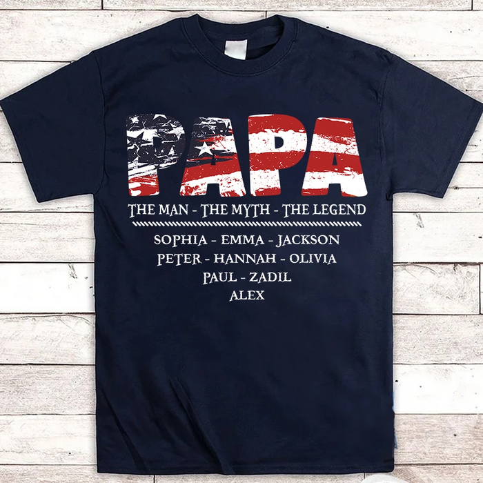 Personalized T-Shirt For Papa The Man The Myth The Legend T-Shirt Flag Custom Name Kids