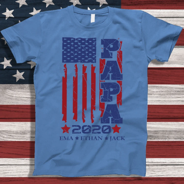 Personalized T-Shirt For Grandpa Papa 2022 America Flag Design Custom Grandkids Name Independence Day Shirt