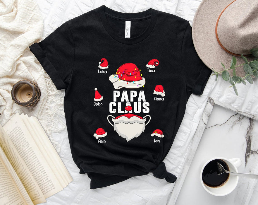 Personalized Sweatshirt & T-Shirt For Grandpa Papa Claus Monogram Design Santa Hat Printed Custom Grandkids Name
