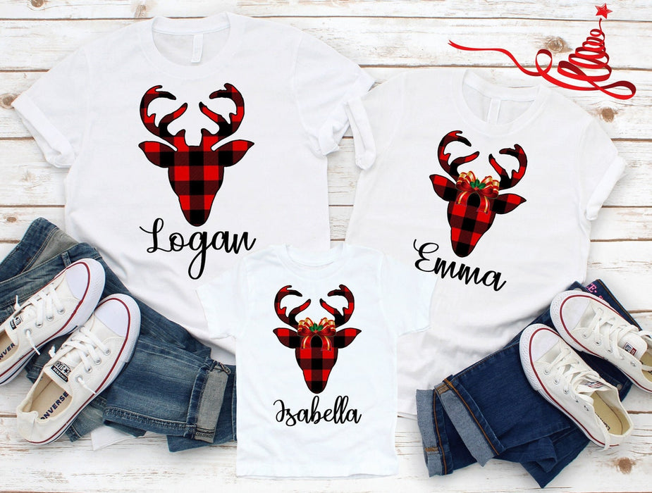 Personalized Family Pajama Shirts Cute Hunting Xmas Tee For Family Custom Red Plaif Buffalo Family Tshirt Ideas