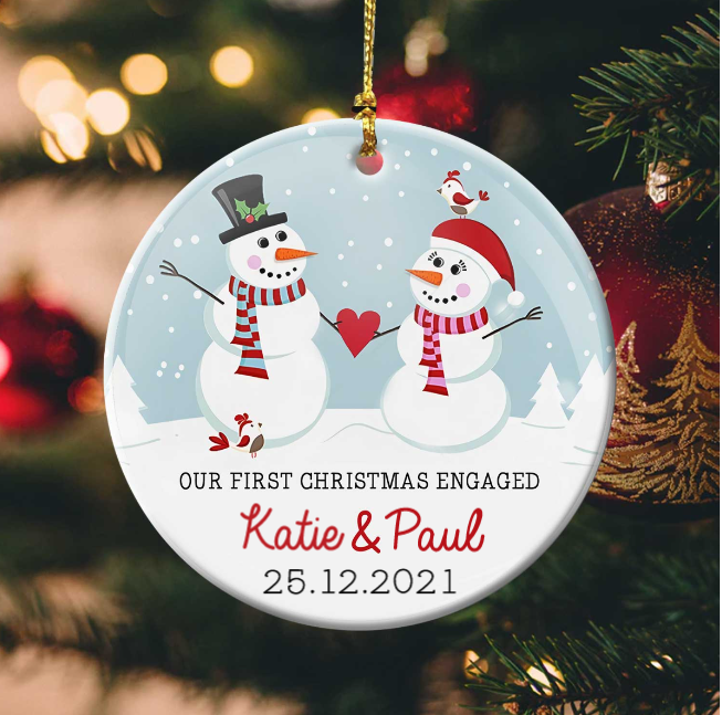Personalized Ornament Gifts For Newlywed Our First Christmas Engaged Snowman Custom Name Tree Hanging On Anniversary
