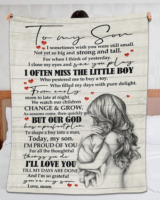 Personalized To My Son Blanket From Mom I Sometimes Wish You Were Still Small Hugging Mommy & Baby Printed