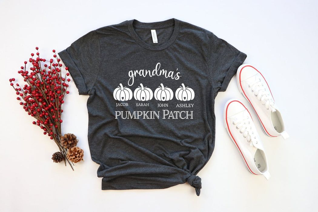 Personalized T-Shirt Grandma's Pumpkin Patch Cute Pumpkin Heart Printed Custom Grandkid's Name