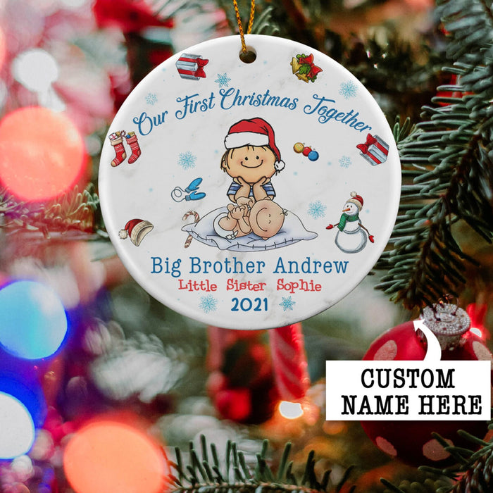 Personalized Ornament For Big Brother & Little Brother Our First Christmas Together Ornament Custom Name And Year