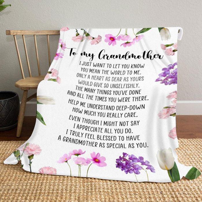 Personalized To My Grandmother Blanket From Grandkids You Mean The World To Me Colorful Flower Printed