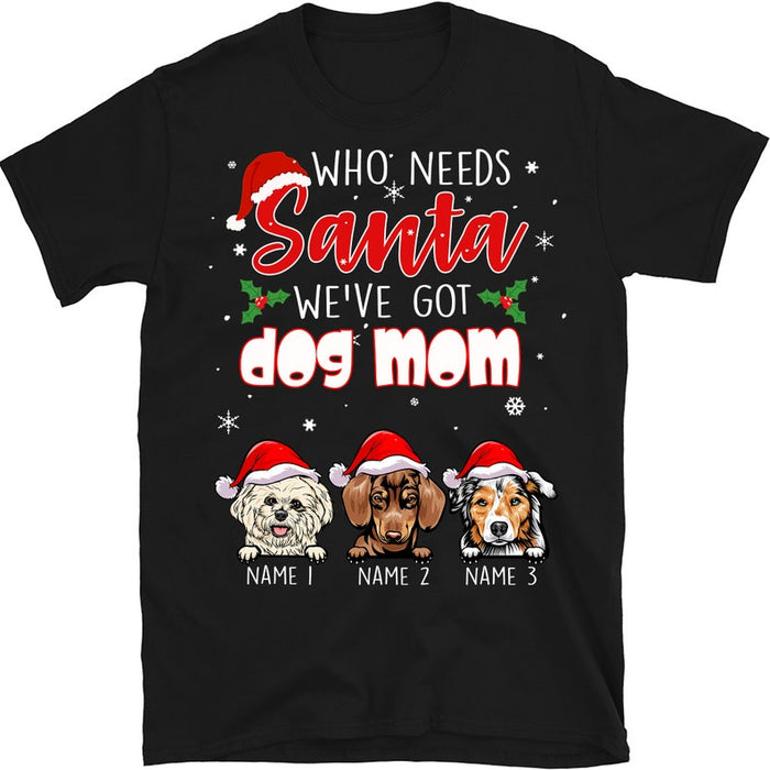 Personalized T-Shirt For Dog Lovers Who Needs Santa We Got Dog Mom Cute Dogs And Snowflake Printed Custom Dog'S Name