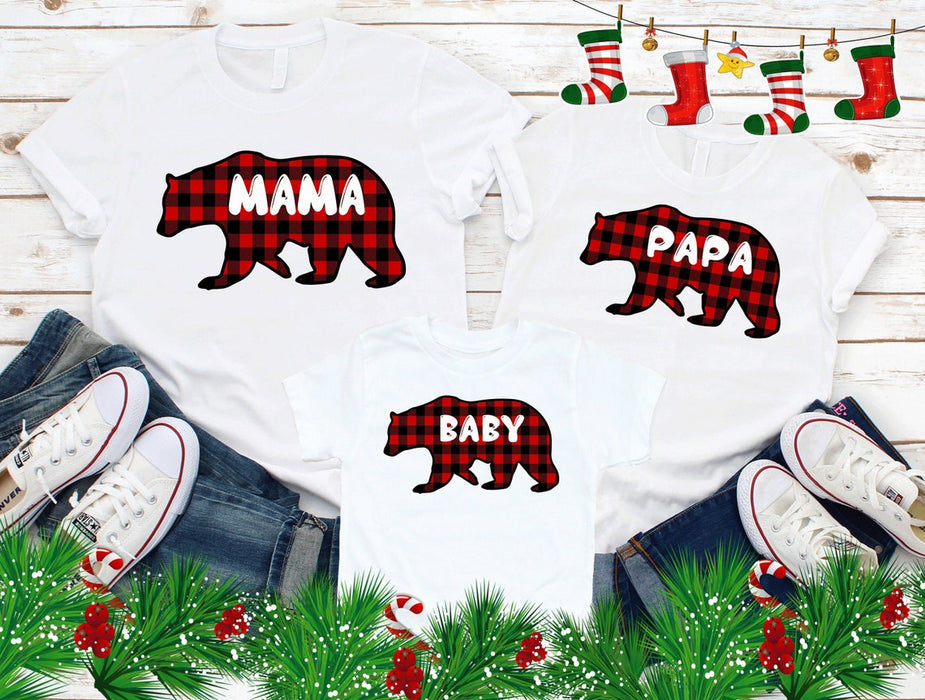 Personalized Red Buffalo Plaid Bear Christmas Family Shirt Custom Matching Family Pajamas Tee Classic For Holiday