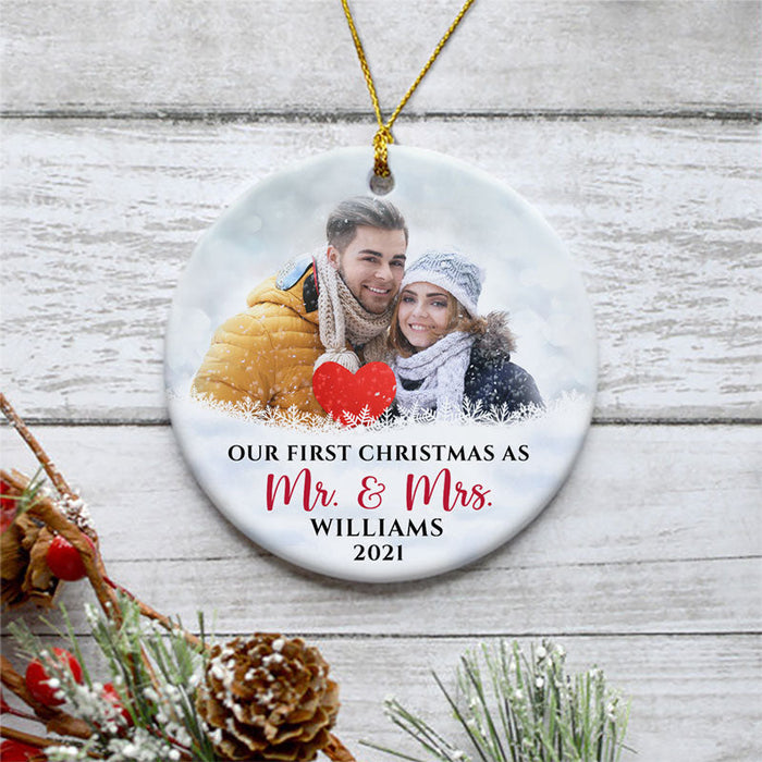 Personalized Ornament Gifts For Couples Our First Christmas Snow Hearts Custom Name Photo Tree Hanging On Anniversary