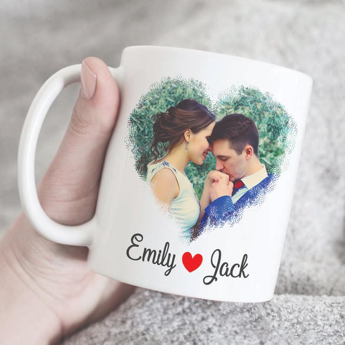 Personalized Coffee Mug Gifts For Couple Heart Shaped Romantic Design Custom Name White Cup For Anniversary Valentines